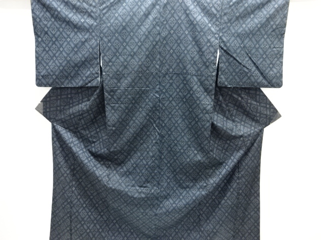 菱模様織り出し手織り紬着物アンサンブル